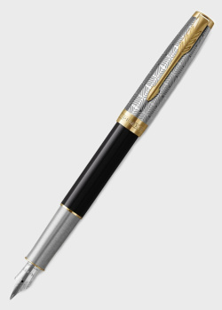 Ручка перова Parker Sonnet 17 Metal & Black Lacquer GT FP18 F, фото